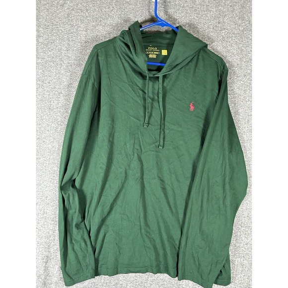 Polo Ralph Lauren Men's Long Sleeve Hooded T-Shirt Dark Green Red Pony Size XL - Picture 3 of 4